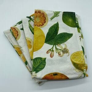 Williams-Sonoma White Yellow Citrus Lemon Orange Lime Hand Towels Cotton Set 4